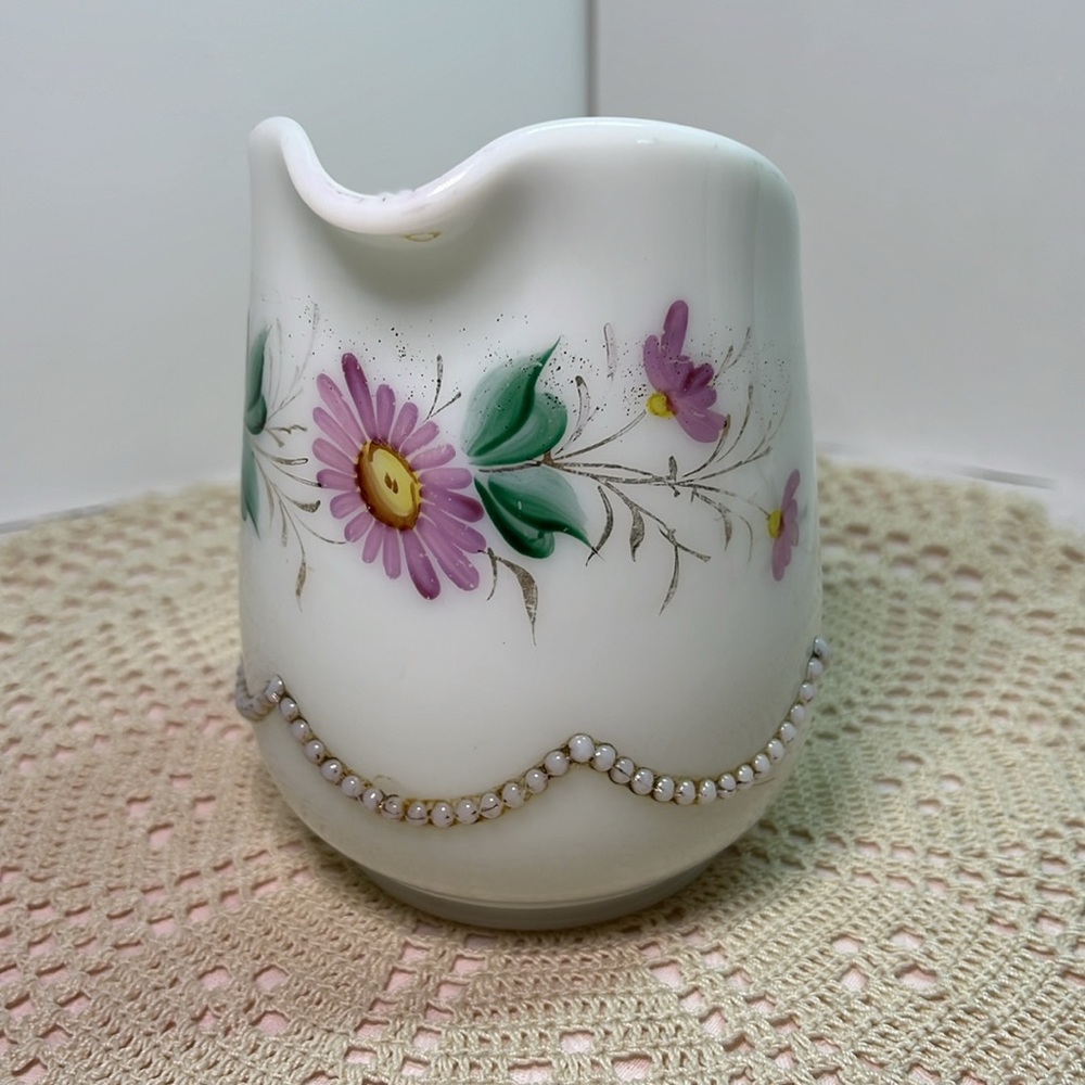 1960s Vintage Heisey Bead Swag Opal Milk Glass Creamer #1295